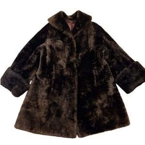 Vintage Tescan Mouton Fur Coat Small Brown Shawl Collar Real Lamb England 60s